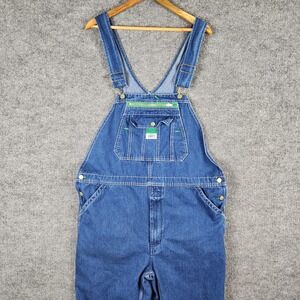 Liberty Overalls Mens 40x30 Blue Denim Bib Green Accents Workwear